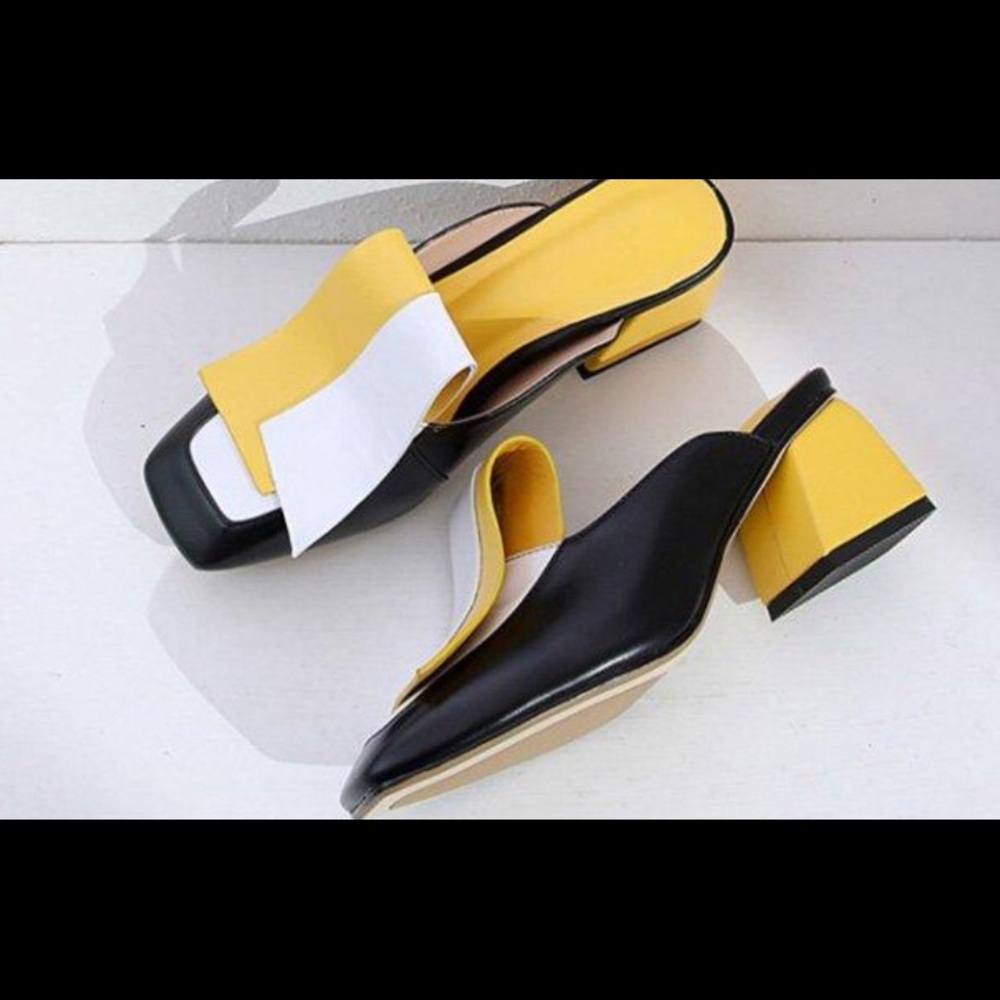 Leather Color Block Mule Slippers